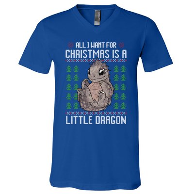 All I Want For Christmas Is A Dragon Ugly Xmas Sweater Gift V-Neck T-Shirt