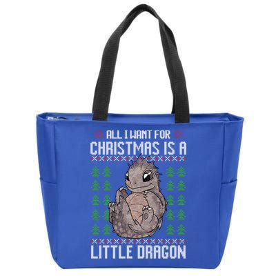 All I Want For Christmas Is A Dragon Ugly Xmas Sweater Gift Zip Tote Bag