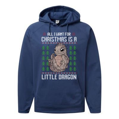 All I Want For Christmas Is A Dragon Ugly Xmas Sweater Gift Performance Fleece Hoodie