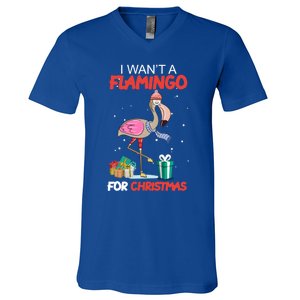 All I Want For Christmas Is A Flamingo Warm Weather Gift V-Neck T-Shirt