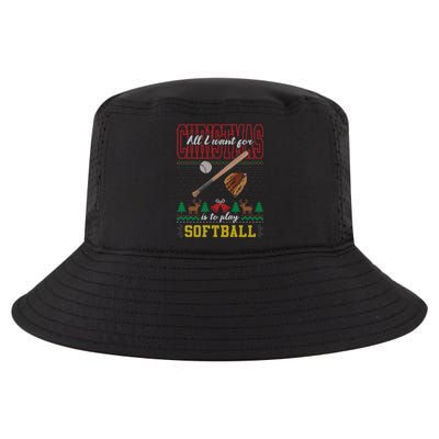 All I Want For Christmas Is To Play Softball Ugly Sweater Funny Gift Cool Comfort Performance Bucket Hat