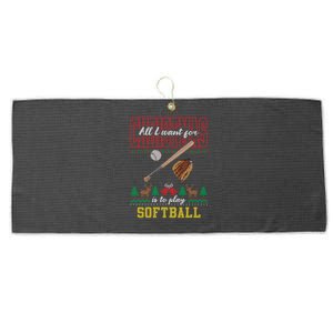 All I Want For Christmas Is To Play Softball Ugly Sweater Funny Gift Large Microfiber Waffle Golf Towel