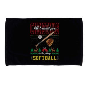 All I Want For Christmas Is To Play Softball Ugly Sweater Funny Gift Microfiber Hand Towel