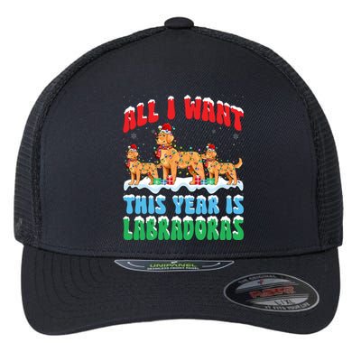 All I Want This Year Is Labrador Dog Wearing Christmas Hat Gift Flexfit Unipanel Trucker Cap