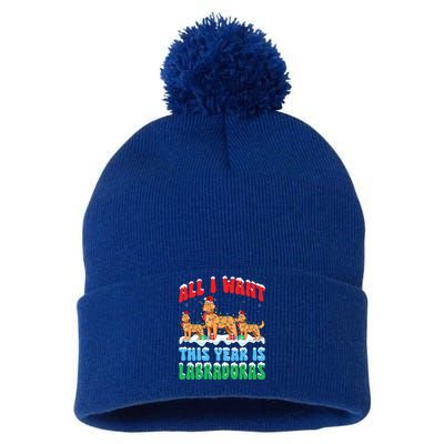 All I Want This Year Is Labrador Dog Wearing Christmas Hat Gift Pom Pom 12in Knit Beanie