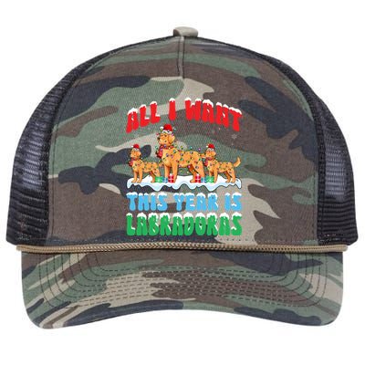 All I Want This Year Is Labrador Dog Wearing Christmas Hat Gift Retro Rope Trucker Hat Cap