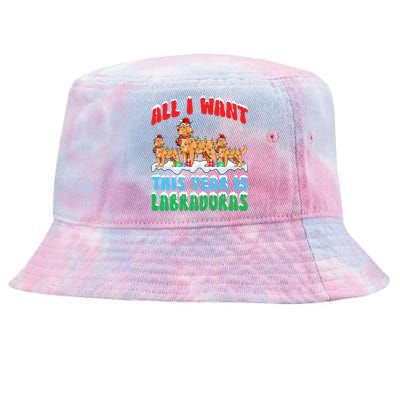 All I Want This Year Is Labrador Dog Wearing Christmas Hat Gift Tie-Dyed Bucket Hat