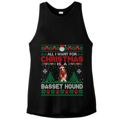 All I Want For Christmas Is A Basset Hound Dog Ugly Sweater Gift Ladies PosiCharge Tri-Blend Wicking Tank