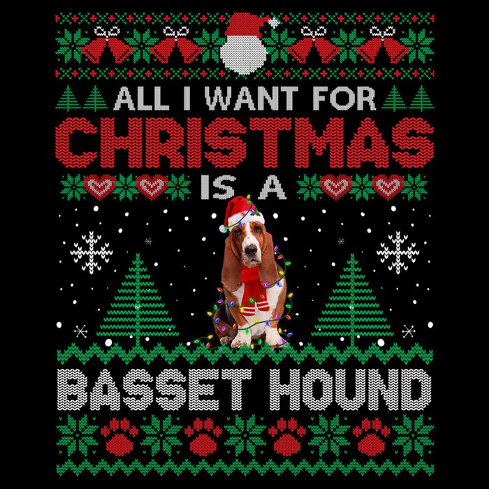 All I Want For Christmas Is A Basset Hound Dog Ugly Sweater Gift 7-Panel Snapback Hat