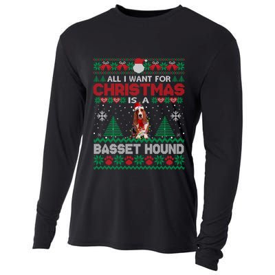 All I Want For Christmas Is A Basset Hound Dog Ugly Sweater Gift Cooling Performance Long Sleeve Crew