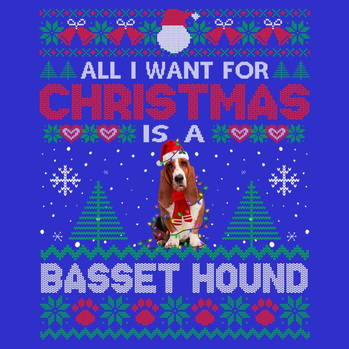 All I Want For Christmas Is A Basset Hound Dog Ugly Sweater Gift Stripe Pom Pom Beanie