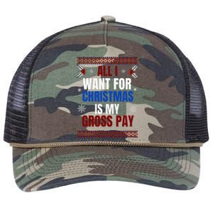 All I Want For Christmas Is My Gross Pay Joke Retro Rope Trucker Hat Cap