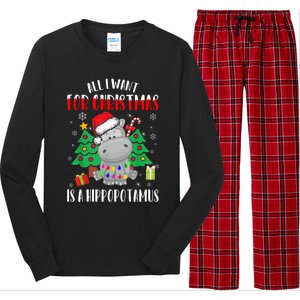 All I Want For Christmas Is A Hippopotamus Buffalo Plaid Gift Long Sleeve Pajama Set