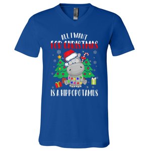 All I Want For Christmas Is A Hippopotamus Buffalo Plaid Gift V-Neck T-Shirt