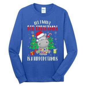 All I Want For Christmas Is A Hippopotamus Buffalo Plaid Gift Tall Long Sleeve T-Shirt