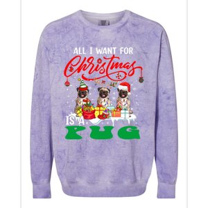 All I Want For Xmas Is A Pug Three Santa Reindeer Elf Dogs Gift Colorblast Crewneck Sweatshirt