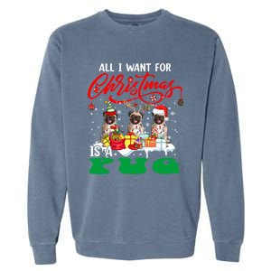 All I Want For Xmas Is A Pug Three Santa Reindeer Elf Dogs Gift Garment-Dyed Sweatshirt