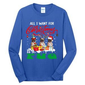 All I Want For Xmas Is A Pug Three Santa Reindeer Elf Dogs Gift Tall Long Sleeve T-Shirt