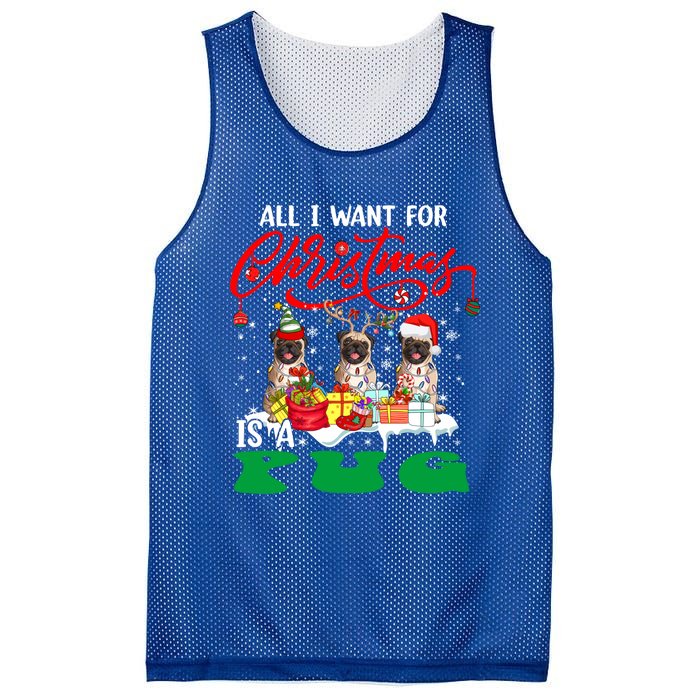 All I Want For Xmas Is A Pug Three Santa Reindeer Elf Dogs Gift Mesh Reversible Basketball Jersey Tank