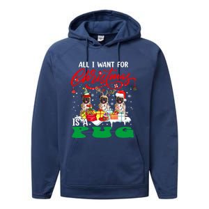 All I Want For Xmas Is A Pug Three Santa Reindeer Elf Dogs Gift Performance Fleece Hoodie