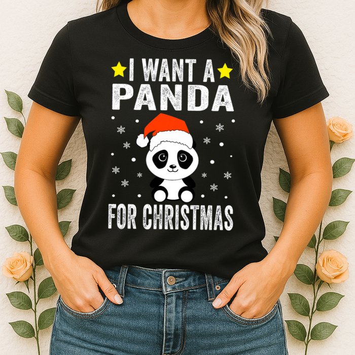 All I Want For Christmas Is More Pandas Christmas Womens T-Shirt