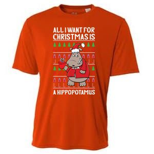 All I Want For Christmas Is A Hippopotamus Ugly Xmas Gift Cooling Performance Crew T-Shirt