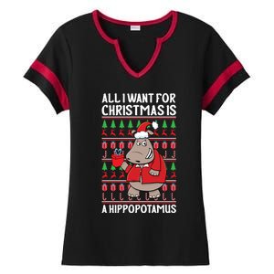 All I Want For Christmas Is A Hippopotamus Ugly Xmas Gift Ladies Halftime Notch Neck Tee