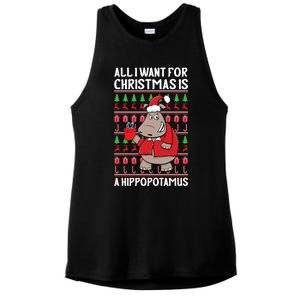 All I Want For Christmas Is A Hippopotamus Ugly Xmas Gift Ladies PosiCharge Tri-Blend Wicking Tank