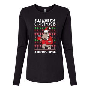 All I Want For Christmas Is A Hippopotamus Ugly Xmas Gift Womens Cotton Relaxed Long Sleeve T-Shirt