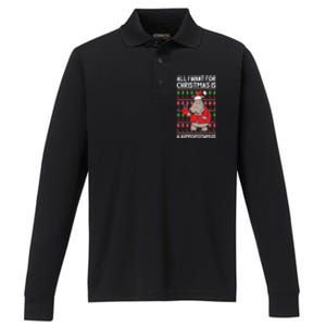 All I Want For Christmas Is A Hippopotamus Ugly Xmas Gift Performance Long Sleeve Polo