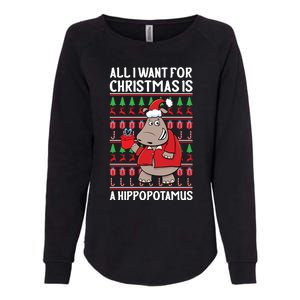 All I Want For Christmas Is A Hippopotamus Ugly Xmas Gift Womens California Wash Sweatshirt