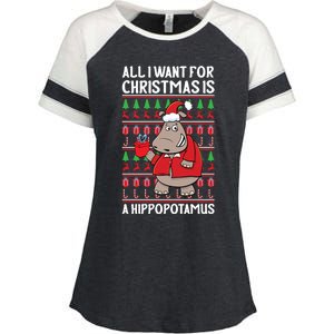 All I Want For Christmas Is A Hippopotamus Ugly Xmas Gift Enza Ladies Jersey Colorblock Tee