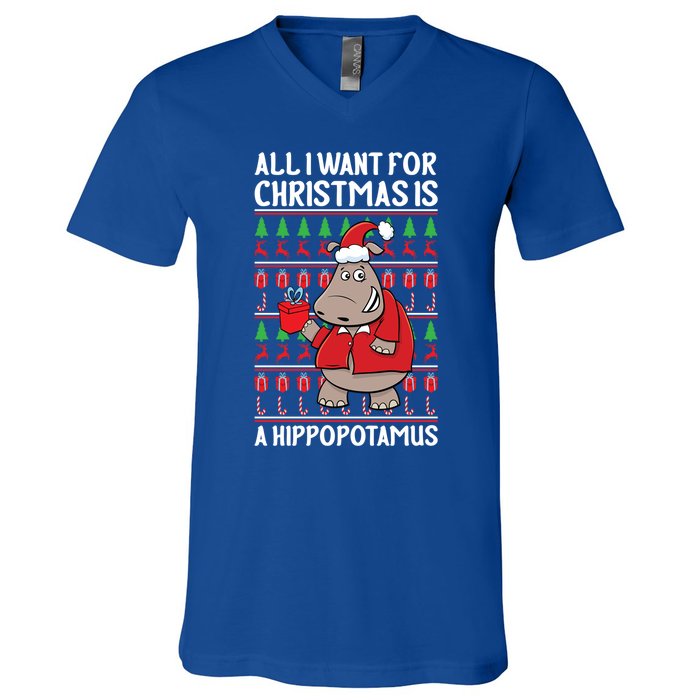 All I Want For Christmas Is A Hippopotamus Ugly Xmas Gift V-Neck T-Shirt