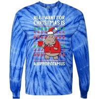 All I Want For Christmas Is A Hippopotamus Ugly Xmas Gift Tie-Dye Long Sleeve Shirt