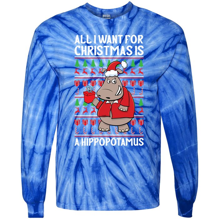 All I Want For Christmas Is A Hippopotamus Ugly Xmas Gift Tie-Dye Long Sleeve Shirt