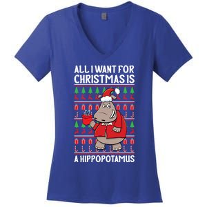 All I Want For Christmas Is A Hippopotamus Ugly Xmas Gift Women's V-Neck T-Shirt