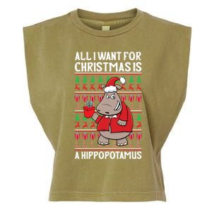 All I Want For Christmas Is A Hippopotamus Ugly Xmas Gift Garment-Dyed Women's Muscle Tee