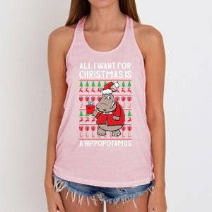 All I Want For Christmas Is A Hippopotamus Ugly Xmas Gift Women's Knotted Racerback Tank