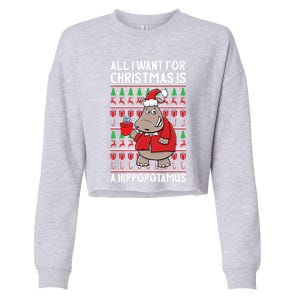 All I Want For Christmas Is A Hippopotamus Ugly Xmas Gift Cropped Pullover Crew