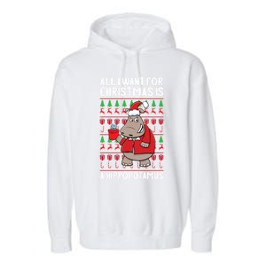 All I Want For Christmas Is A Hippopotamus Ugly Xmas Gift Garment-Dyed Fleece Hoodie