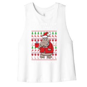 All I Want For Christmas Is A Hippopotamus Ugly Xmas Gift Women's Racerback Cropped Tank