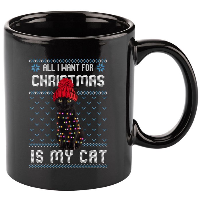 All I Want For Christmas Is My Cat Ugly Christmas Sweater Funny Gift 11oz C Handle Ceramic Mug