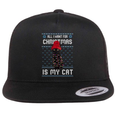 All I Want For Christmas Is My Cat Ugly Christmas Sweater Funny Gift Flatbill Hat