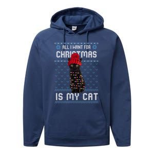 All I Want For Christmas Is My Cat Ugly Christmas Sweater Funny Gift Performance Fleece Hoodie