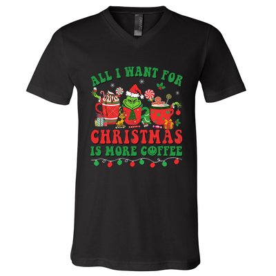 All I Want For Christmas Coffee Latte Cozy Winter Santa Xmas V-Neck T-Shirt