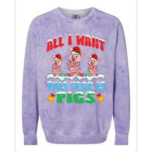 All I Want This Year Is Pigs Wearing Christmas Hat Funny Gift Colorblast Crewneck Sweatshirt