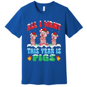 All I Want This Year Is Pigs Wearing Christmas Hat Funny Gift Premium T-Shirt