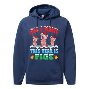 All I Want This Year Is Pigs Wearing Christmas Hat Funny Gift Performance Fleece Hoodie