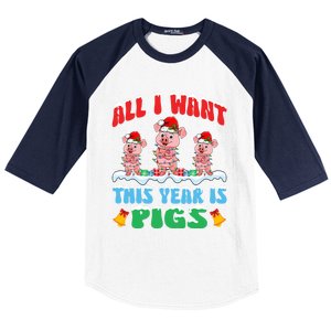 All I Want This Year Is Pigs Wearing Christmas Hat Funny Gift Baseball Sleeve Shirt