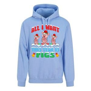 All I Want This Year Is Pigs Wearing Christmas Hat Funny Gift Unisex Surf Hoodie